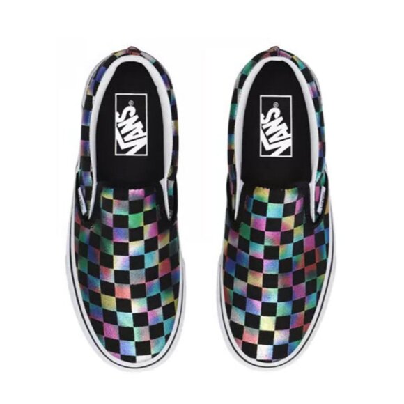 Vans Asher Iridescent Checkerboard Classic Slip-On Skate Sneaker - Picture 1 of 14